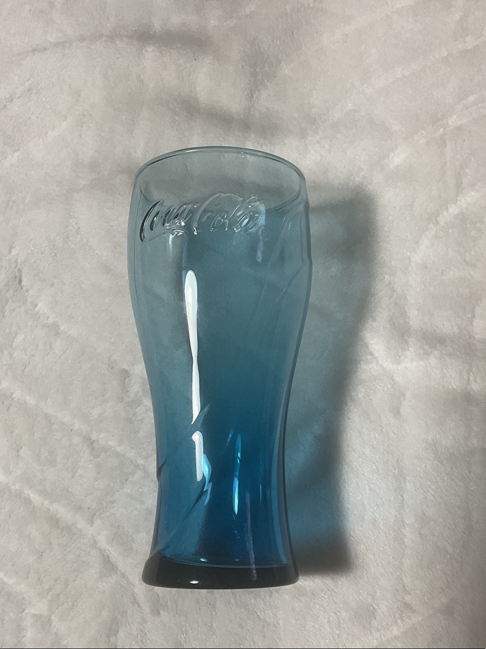 Coca Cola 2018 McDonalds aqua blue embossed glass